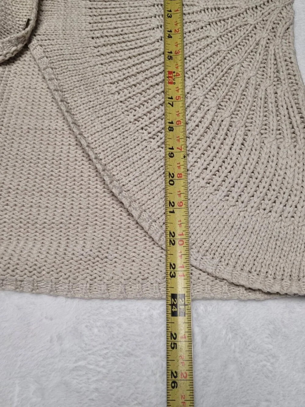 Coldwater Creek Knit Cardigan Large Beige Textured Boho Crop Cottagecore - Picture 5 of 9